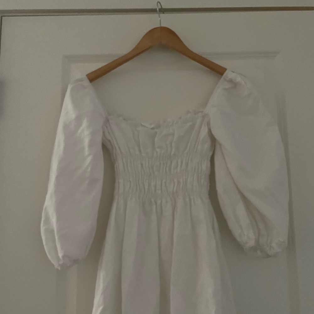 Charlie Holiday Boheme Linen Puff Sleeve Mini Dress Coastal - Picture 14 of 14